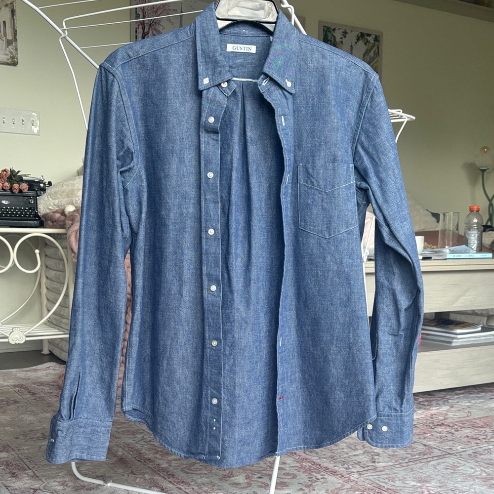 Gustin Men's Blue Casual Button Down Shirt